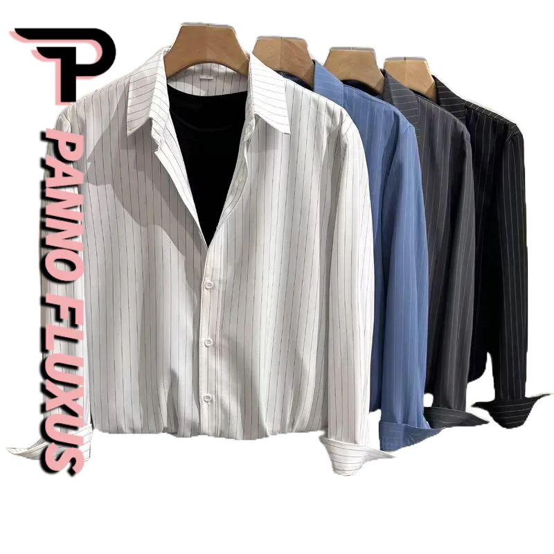 PannoFluxus เสื้อเชิ้ตแขนยาวลําลอง ลายทาง ทรงหลวม ระดับไฮเอนด์ สําหรับผู้ชาย