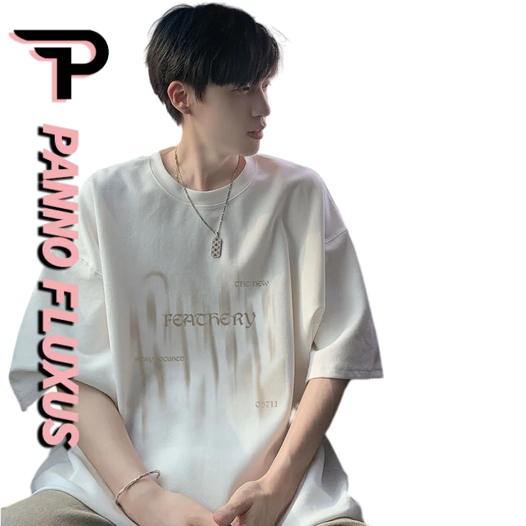 ตกลง เสื้อยืดผู้ชายแขนสั้นแฟชั่นใหม่อเมริกันย้อนยุคหลวมสบายๆสไตล์เรียบง่ายผ้าฝ้ายสไตล์เป็นกลางแขนสั้นด้านบน