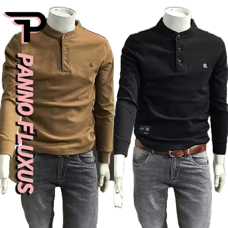 PannoFluxus เสื้อยืดแขนยาวลําลอง ปักลายตัวอักษร ทรงหลวม สีพื้น แบบเรียบง่าย สไตล์เกาหลี สําหรับผู้ชาย