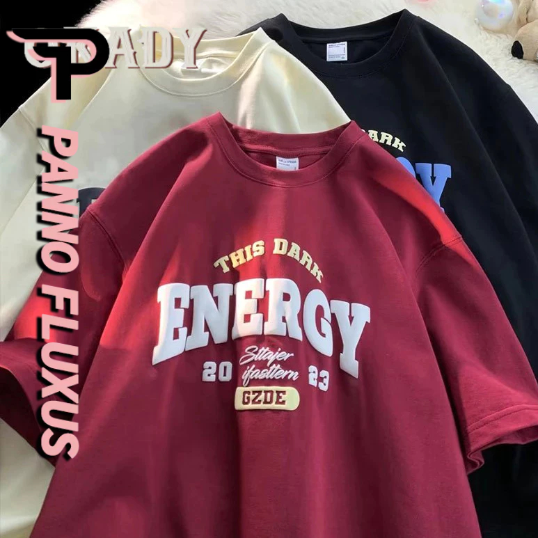 ตกลง เสื้อยืดผู้ชายแขนสั้นใหม่ญี่ปุ่นคุณภาพสูงสไตล์เป็นกลางพิมพ์ตัวอักษรอเมริกันย้อนยุคคอกลมแขนสั้น