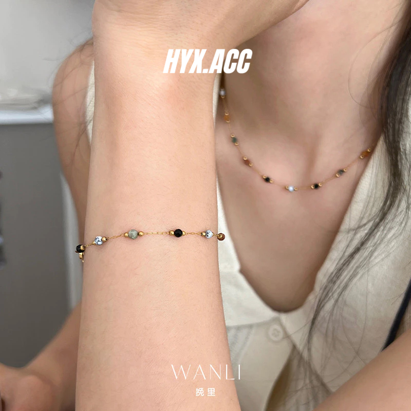 สร้อยคอผู้หญิงวินเทจสีหิน 18เค ทองสร้อยคอเหล็กไทเทเนียมสร้อยข้อมือสร้อยคอสแตนเลส