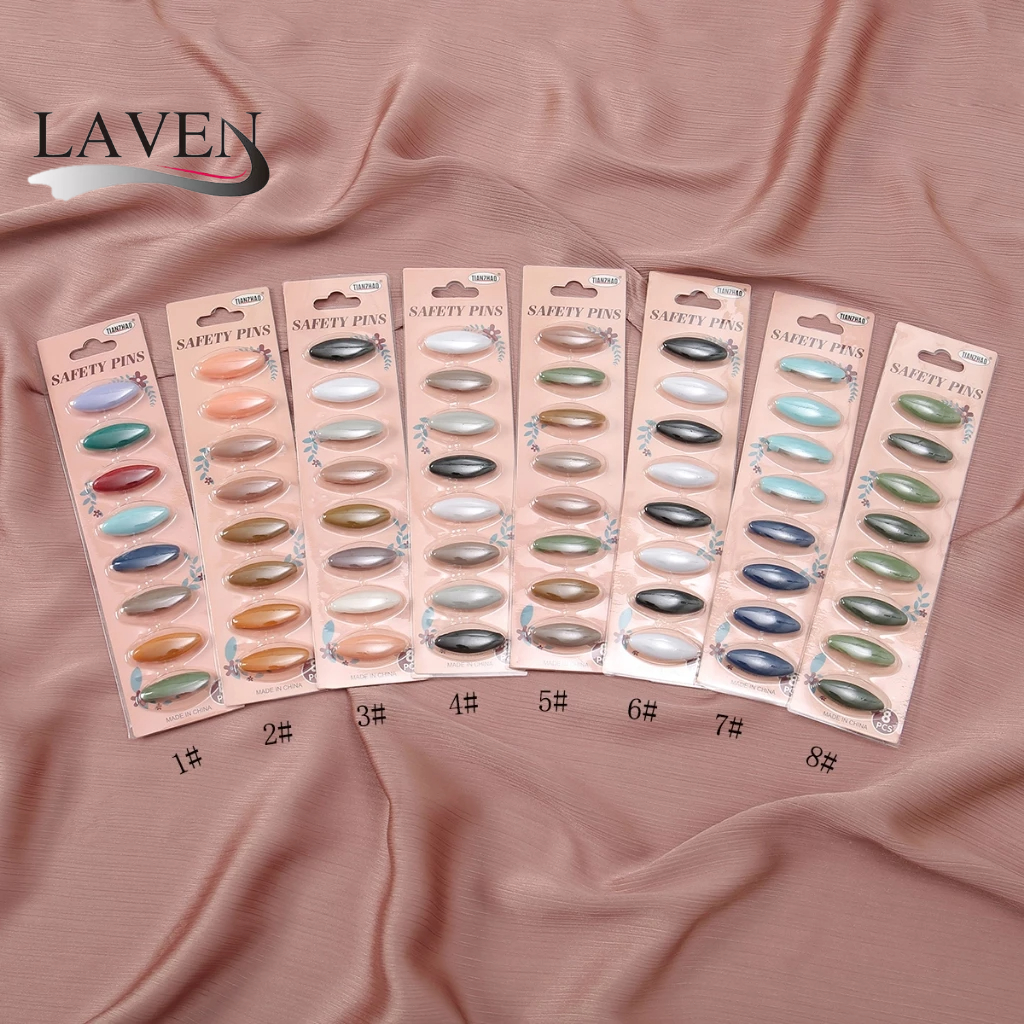 Laven 12 ชิ้น/ถุง Safey ผ้าพันคอเข็มกลัด Pin เครื่องประดับ Multicolor Headscarf ผ้าคลุมไหล่หัวเข็มขัด Pin มุสลิม Hijab อุปกรณ์เสริม