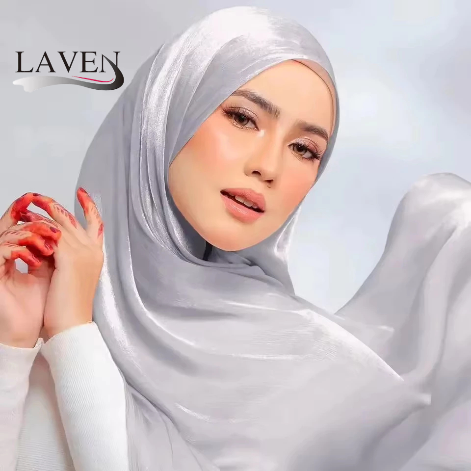 Laven Malasia สีทึบฤดูร ้ อน Glitter Crepe Hijab มุสลิม Headscarf ผู ้ หญิง Shimmer ผ ้ าคลุมไหล ่ ผ ้ าไหม