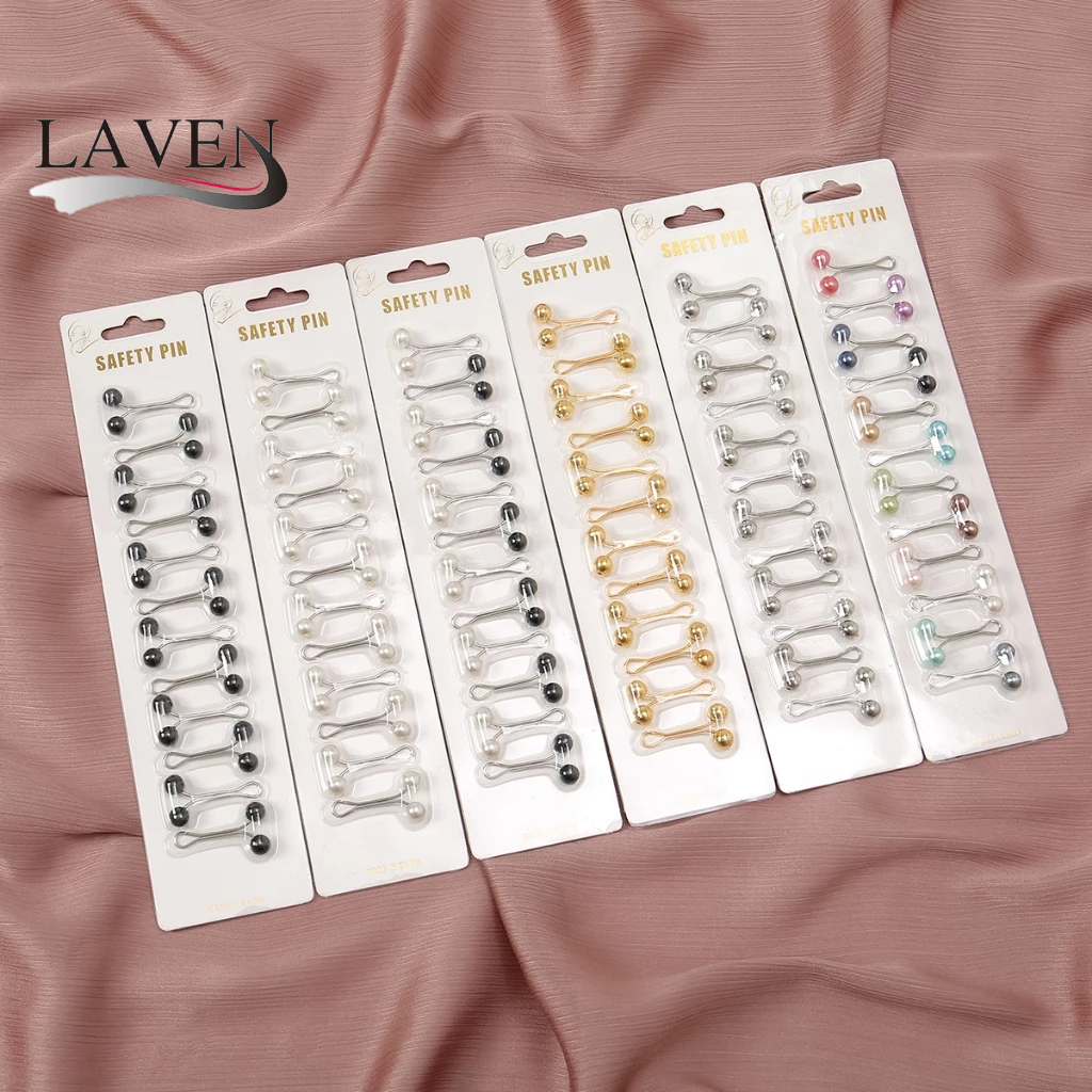 Laven 12 ชิ้น/ถุงมุสลิมผ้าพันคอฮิญาบผู้หญิง Safey เข็มกลัดเครื่องประดับ Multicolor Headscarf ผ้าคลุมไหล่ชาติพันธุ์หัวเข็มขัดอุปกรณ์เสริม