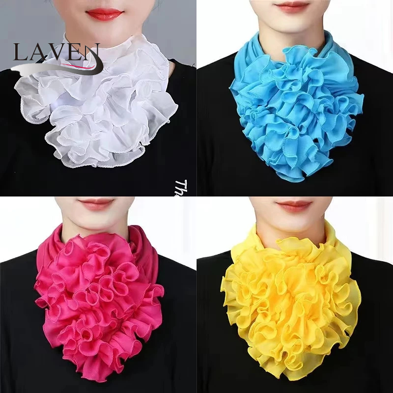 Laven ผู้หญิงสี Contrast Floal ปกปลอมผ้าไหมคอผ้าพันคอแฟชั่น Match เสื้อผ้าคอผ้าพันคอเสื้อสวมหัว