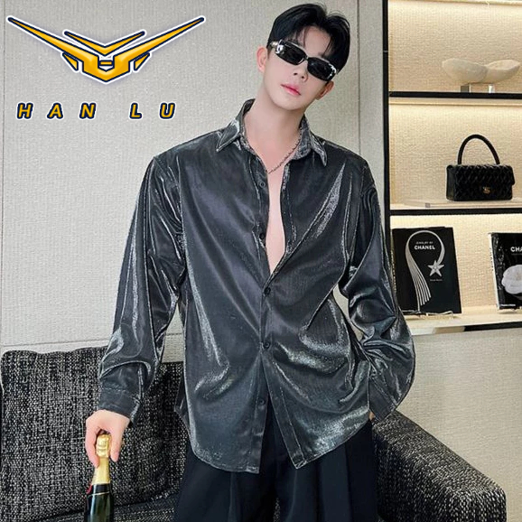 HANLU เสื้อเชิ้ตแขนยาวผู้ชายบางเทรนด์สไตล์ปาร์ตี้แฟลชเสื้อแจ็กเกต