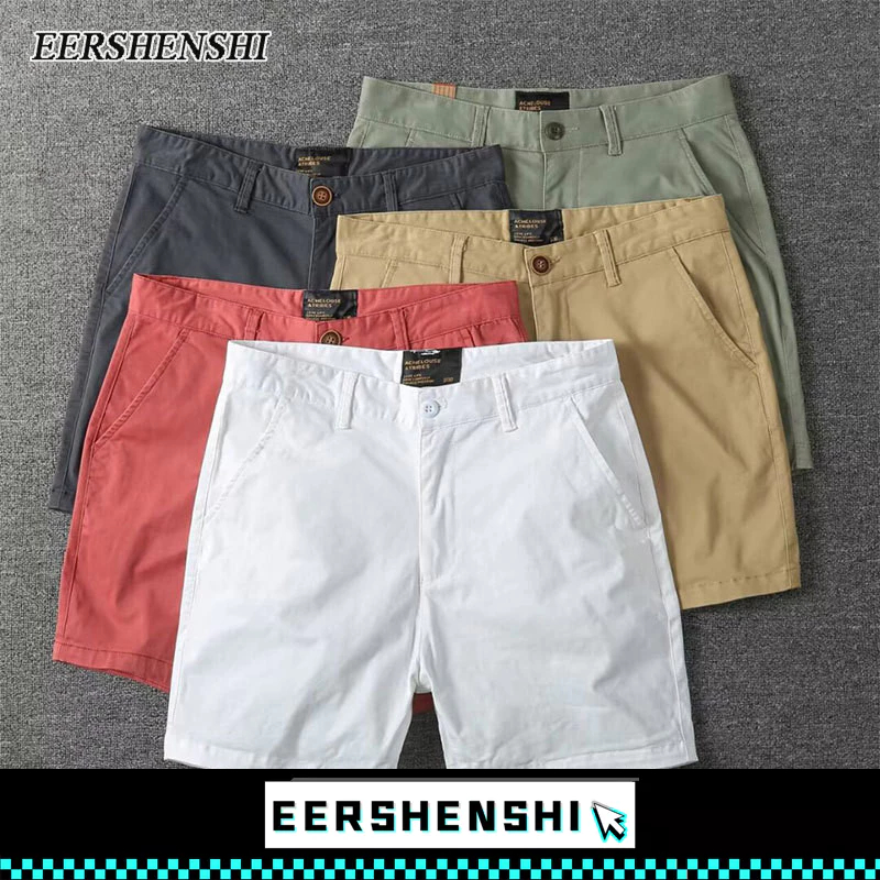 EERSHENSHIกางเกงขาสั้นลําลอง ผ้าฝ้ายแท้ ทรงสลิมฟิต สีพื้น สไตล์อเมริกัน สําหรับผู้ชาย