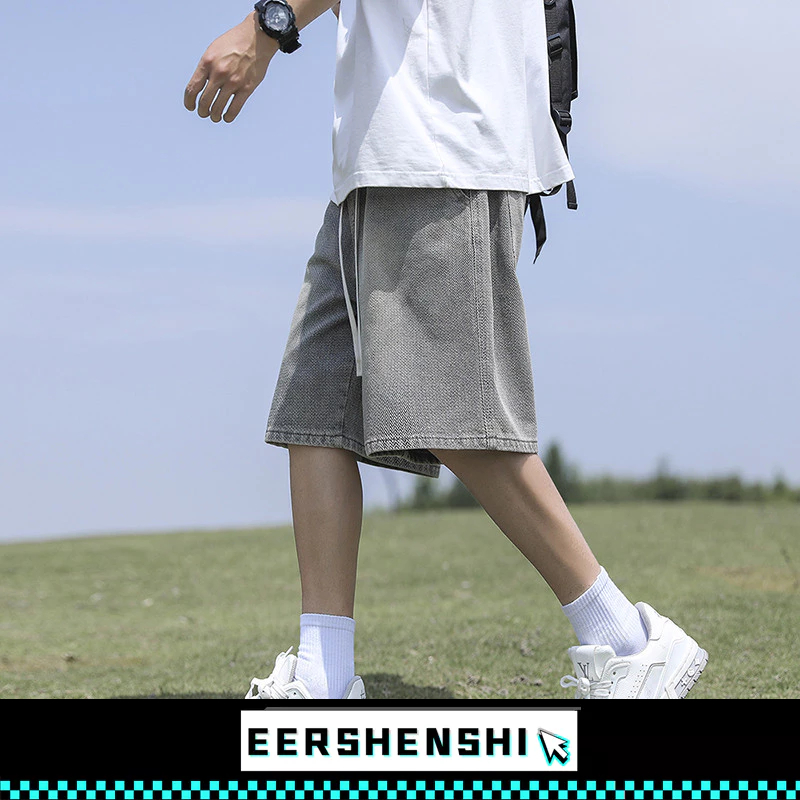 EERSHENSHI กางเกงขาสั้นผู้ชาย 2024 Thin Starry Sky Pattern Denim กางเกงขาสั้นอินเทรนด์ Hip Hop Fried