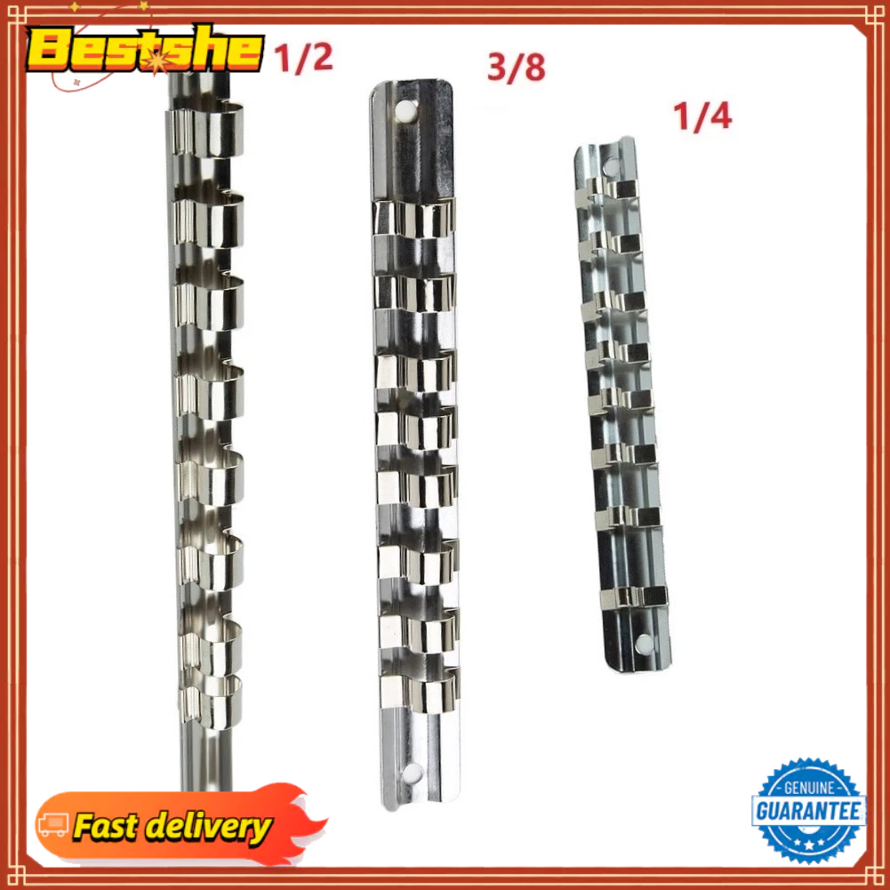 <bestshe> ชั้นวางซ็อกเก็ต 1/4 3/8 1/2 นิ้ว พร้อมคลิปหนีบ 8 ชิ้น สําหรับจัดเก็บเครื่องมือ