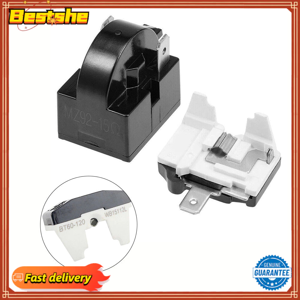 [bestshe] รีเลย์สตาร์ทตู้เย็น PTC 1/2 Pin 15 โอห์ม + ตัวป้องกันคอมเพรสเซอร์ 1/6H