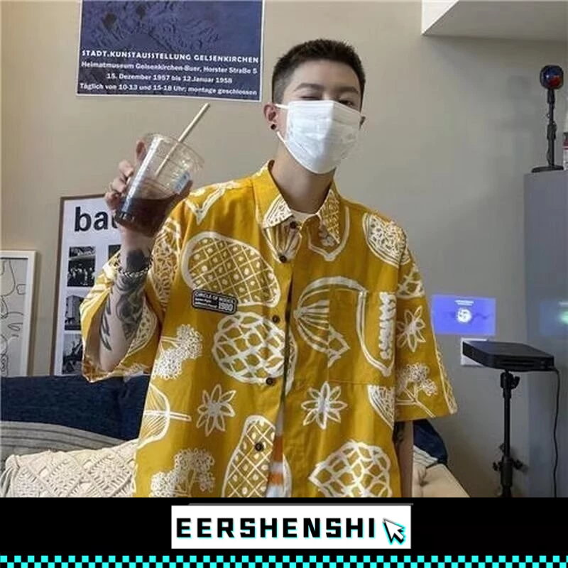 EERSHENSHI เสื้อเชิ้ตผู้ชายเสื้อเยาวชนฤดูร้อนเสื้อเชิ้ตชายหาดฮาวายอเมริกันเสื้อเชิ้ตดอกไม้สไตล์ญี่ปุ่นสไตล์ฮ่องกง