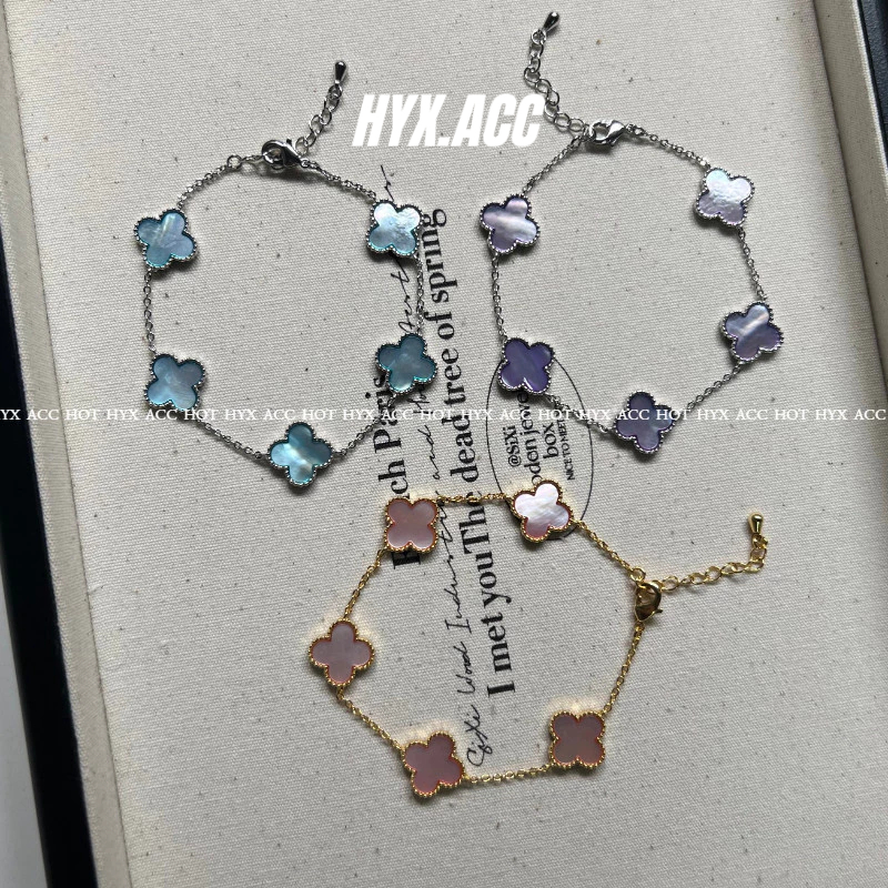 สร้อยข้อมือผู้หญิง สร้อยข้อมือโคลเวอร์สีชมพูสีน้ําเงินสีม่วงนําโชค