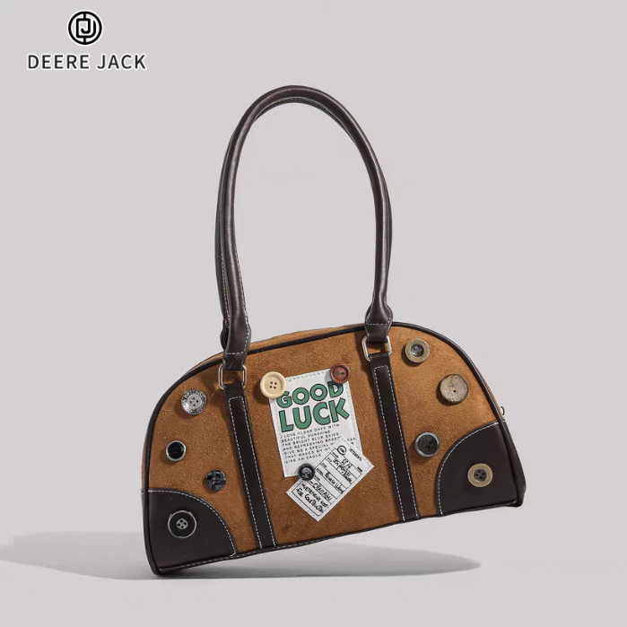 Deere Jack กระเป๋าถือผู้หญิงวินเทจโลหะกระดุมพื้นผิวบอสตันกระเป๋าสะพายไหล่