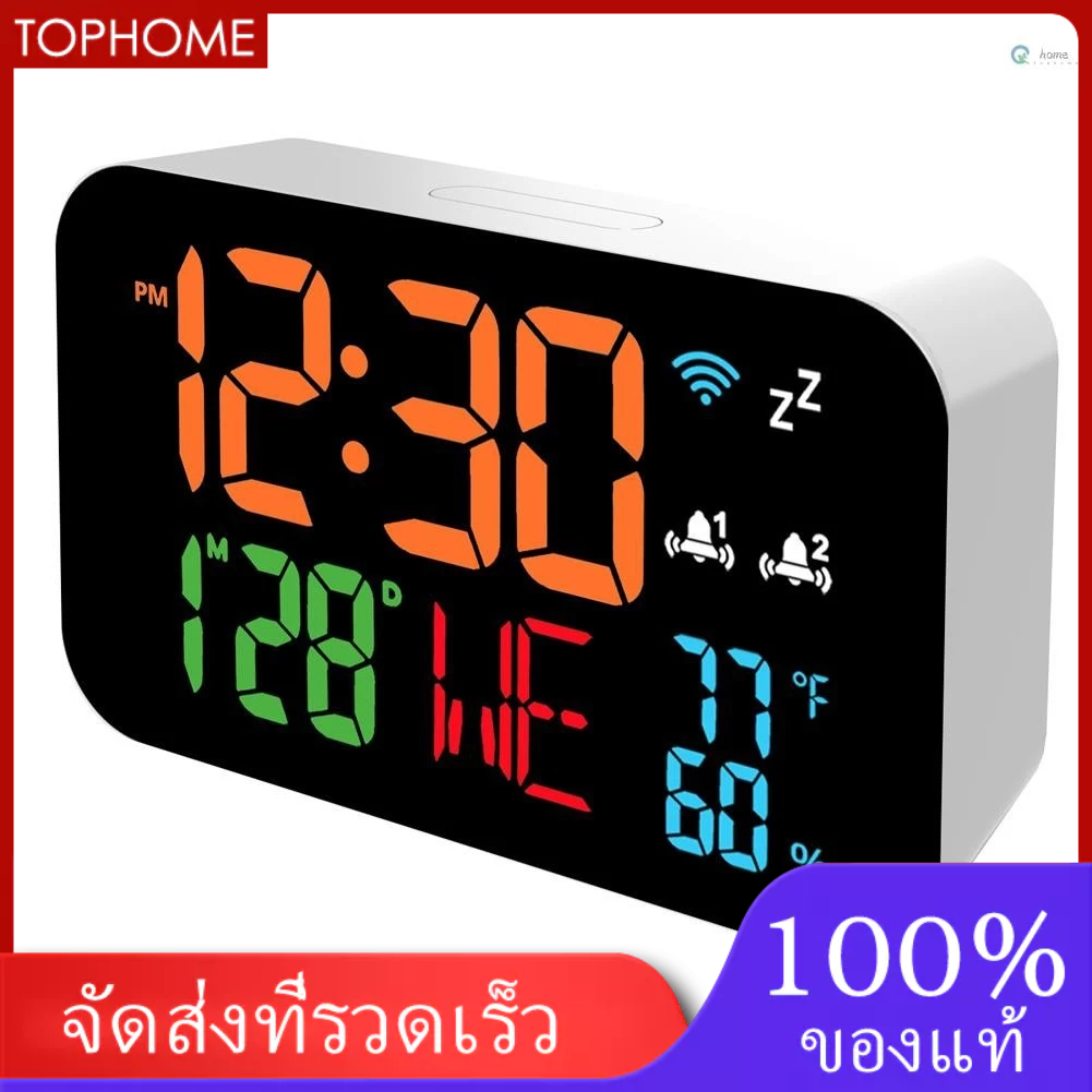Tuya WIFI นาฬิกาตั้งโต๊ะปฏิทินเครื่องวัดอุณหภูมิอัจฉริยะเครื่องวัดความชื้นพร้อมจอแสดงผล LED ดิจิตอลรองรับ WIFI Auto-Calibration/ปรับมุม 4 ระดับ/APP Remote View/High Temper