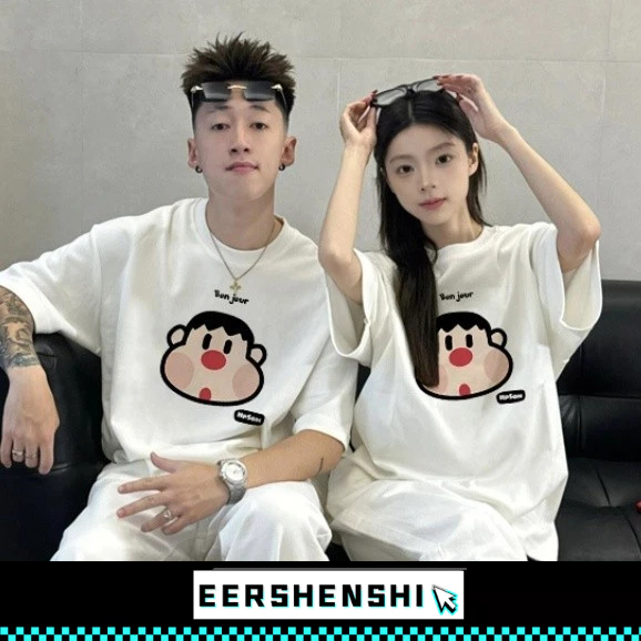 EERSHENSHI เสื้อยืดผู้ชาย อเมริกันแฟชั่นแบรนด์ พระเจ้า ทาเคชิ การ์ตูนฤดูร้อนผู้ชายและผู้หญิงสบายๆหลวมเสื้อคู่