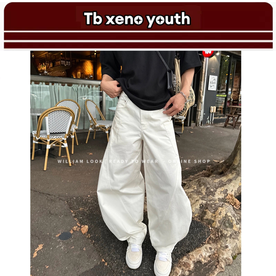 Tb xeno youth กางเกงสแล็กผู้ชาย ดีไซน์เรียบง่ายของญี่ปุ่น กางเกงคาร์โก้อเมริกันแบบบางขาตรง