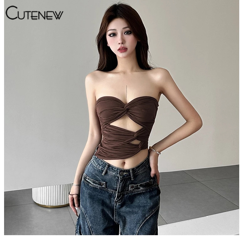 Cutenew เซ็กซี่ Hollow Out Tube Top ผู้หญิงฤดูร้อนสาวร้อน Backless Street สไตล์ Y2K Crop Top