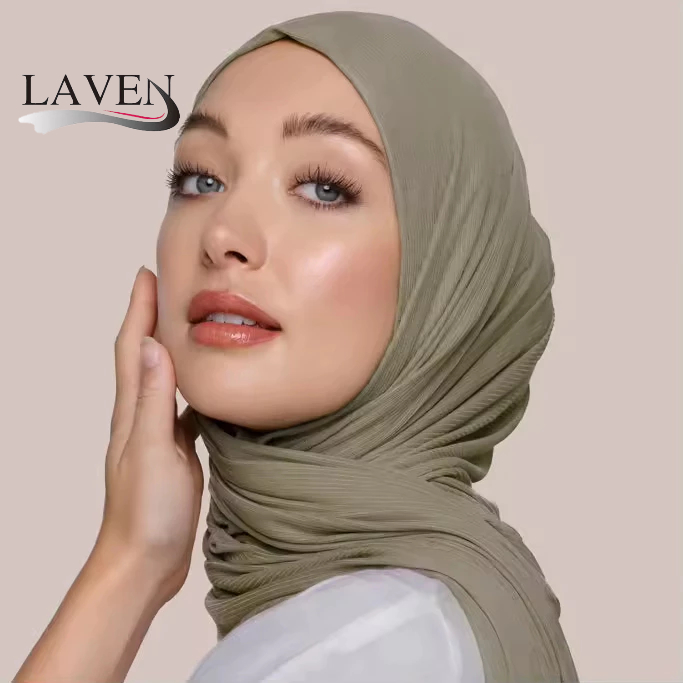 Laven Plain Striped Jersey ผ้าพันคอนุ่มยืดหยุ่น Jersey ผ้าพันคอผ้าฝ้ายมุสลิม Tudung Hijab ผู้หญิงผ้าพันคอ Mercerized