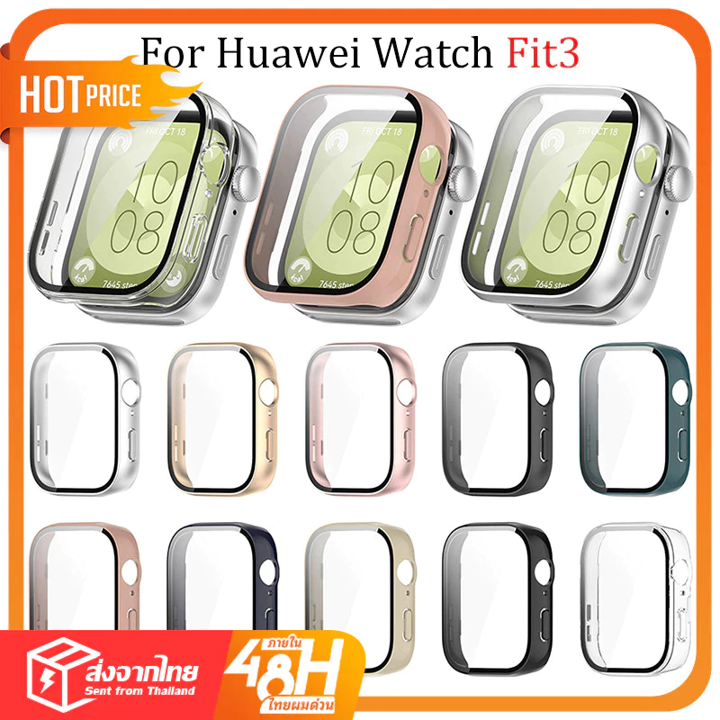 PC Case + แก้วสำหรับ Huawei Watch Fit 3 กระจกนิรภัย Anti-Scratch ฟิล์มกันชนป้องกันสำหรับ Huawei นาฬิกา Fit3 อุปกรณ์เสริม