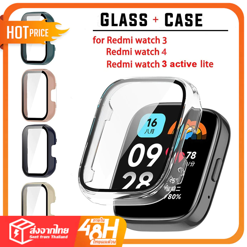 เคส + ตัวป้องกันหน้าจอสําหรับ Redmi Watch 3 4 Active Lite Watch3 Watch4 Mi Watch Bumper Case Hard PC Frame + Thin HD กระจกนิรภัยกันรอยขีดข่วน