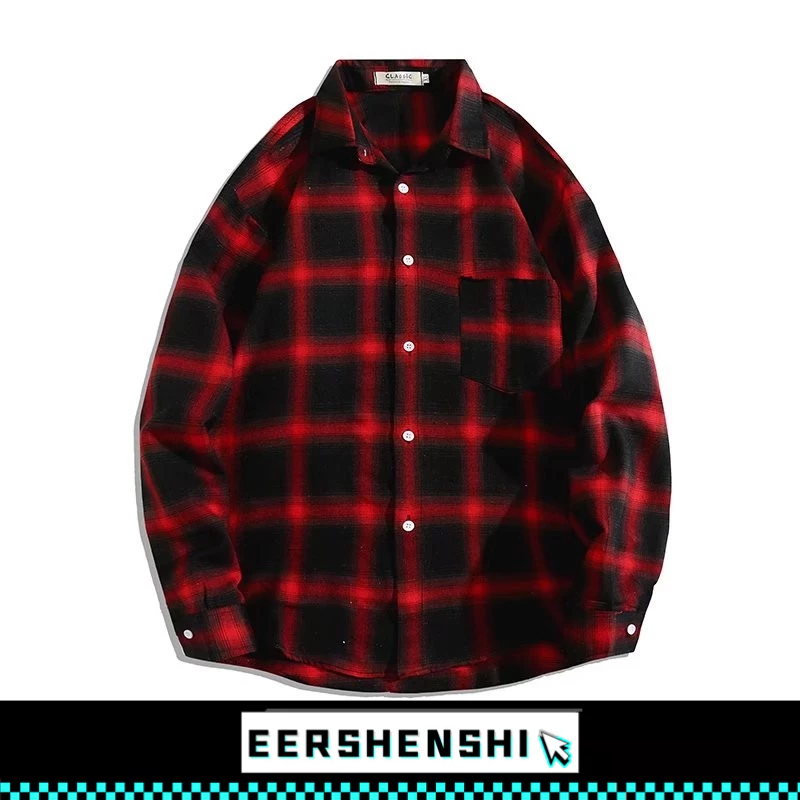 EERSHENSHI เสื้อเชิ้ตผู้ชาย American Vintage Stripe หลวมแขนยาว Casual All-Match เสื้อเชิ้ตสีน้ําเงิน