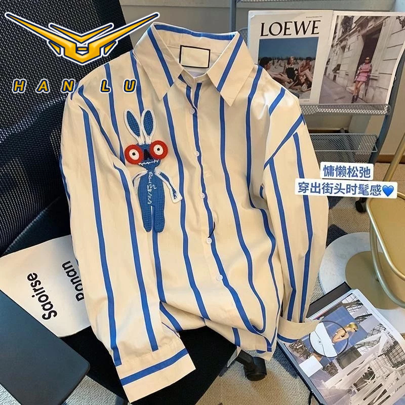 ฮั่นลู่ เสื้อผู้ชายเยาวชนสไตล์เกาหลีลายกระต่ายปักวินเทจด้านบน