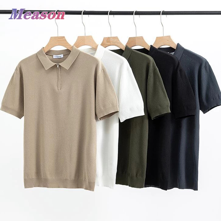 Meason cool Polo™ เสื้อโปโลยับยั้งกลิ่นเหงื่อ ผ้าถักยืดหยุ่น 5สี[ซิปครึ่งตัวเสื้อโปโล]A107