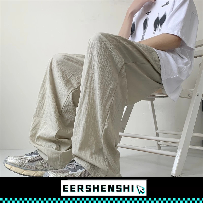 EERSHENSHI กางเกงผู้ชายฤดูร้อนญี่ปุ่น โอ เวอร์ไซส์ กางเกงหลวม การปล้น ตรงสบายๆขากว้างผ้าไหมน้ําแข็ง เลกกิ้ง