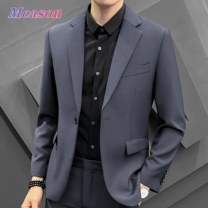 Meason blazer ผู้ชาย ไซส์ใหญ่ หัวเข็มขัดเดี่ยว สูท ชาย สูทชายสูทสีดํา S-5XL A03