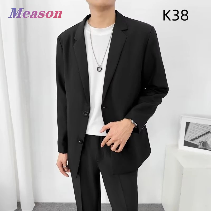Meason สูท blazer ผู้ชาย บาง เสื้อสูทผู้ชายแฟชั่น หลวม เบลเซอร์สีดำ k38