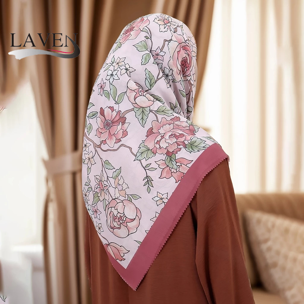 Laven พิมพ์สแควร์ Voile Bawal เลเซอร์ตัดดอกไม้พิมพ์ Bawal พรีเมี่ยมเหนียวผ้าพันคอมุสลิม Tudung Square ผ้าคลุมไหล่