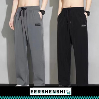 EERSHENSHI ผู้ชายกางเกงติดตามขากว้างใหม่ผ้าไหมเทียมหลวมยืดหย…