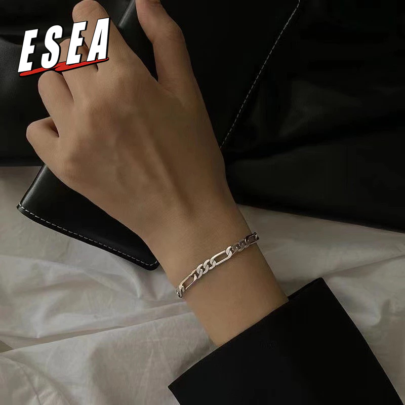 Esea สร้อยข้อมือเงินคิวบาผู้ชายอินเทรนด์ อิน ฮิปฮอปการออกแบบที่เร็วที่สุดพิเศษสร้อยข้อมือสไตล์มินิมอล