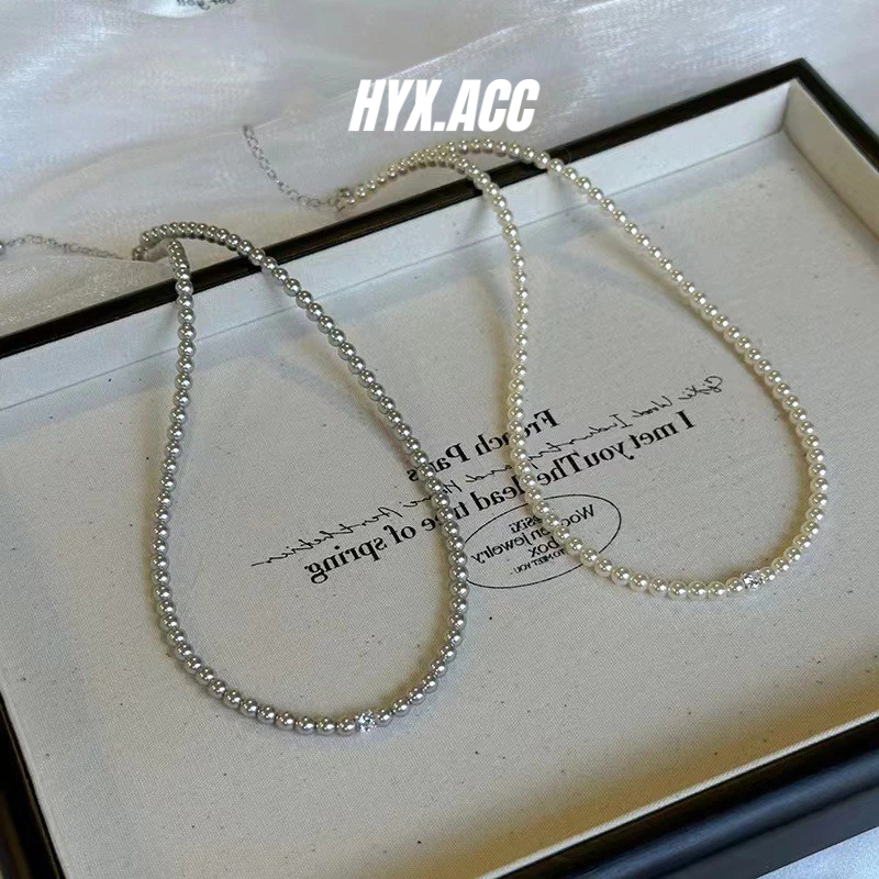 สร้อยคอผู้หญิงสร้อยคอเพทายมุกเรียบง่ายย้อนยุค