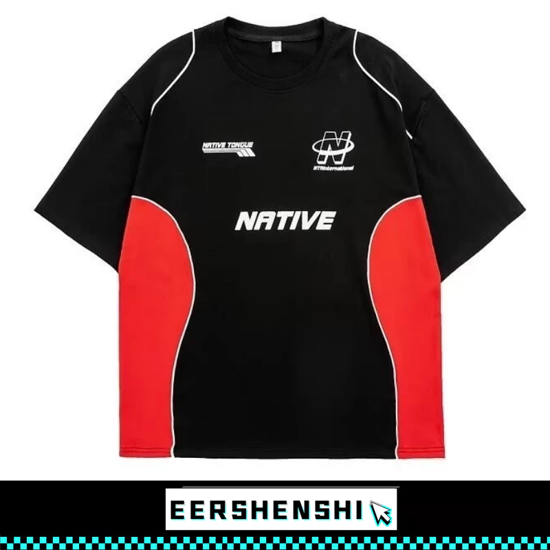 EERSHENSHI เสื้อยืดอเมริกัน Retro หลวม Casual Jersey Ins สไตล์คู่ Top