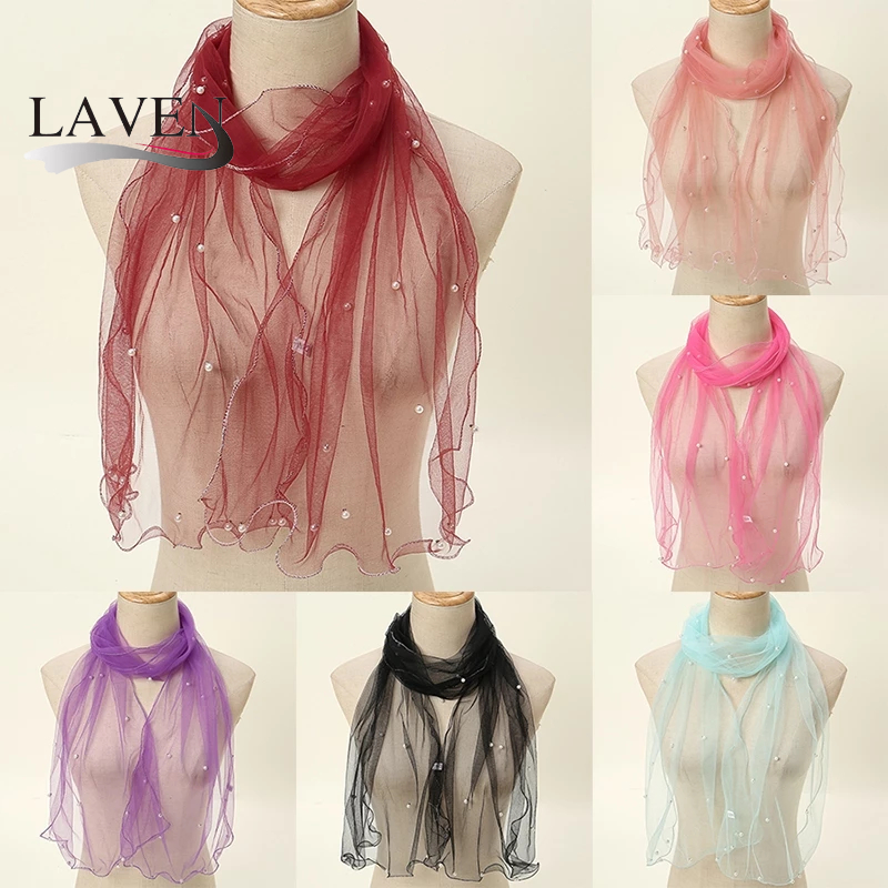 Laven Plain Pearl Ruffled Edge Hijab ผ้าพันคอแฟชั่น Headscarf ฤดูร้อนบางชายหาดผ้าคลุมไหล่ Crepe Neckscarf All Match Tudung