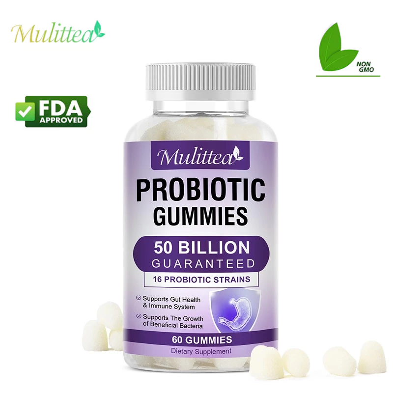 Mulittea Probiotic Gummies โปรไบโอติกกัมมี่ รับประกัน 50 พันล้านโปรไบโอติก 16 สายพันธุ์ รองรับสุขภาพลำไส้และระบบภูมิคุ้มกัน รองรับการเจริญเติบโตของแบคทีเรียที่เป็นประโยชน์