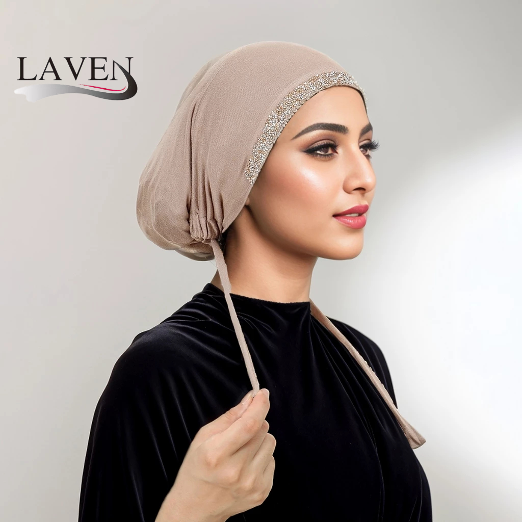Laven พรีเมี่ยม Modal ผ้าฝ้ายด้านใน Hijab ผู้หญิงยืดหยุ่นเพชรยืด Hijab Undercap มุสลิม Instant Hijab