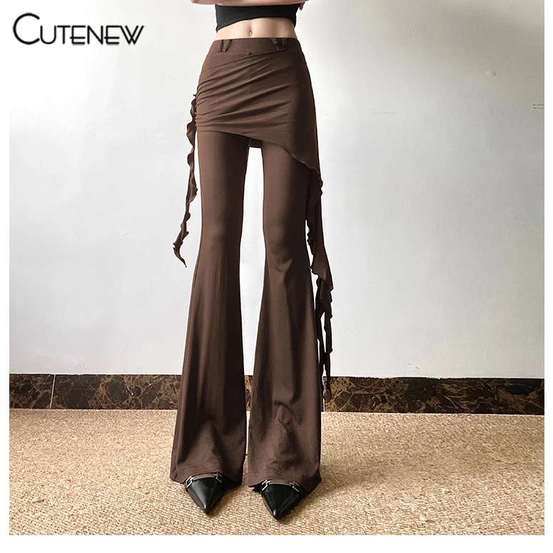 Cutenew แฟชั่น Y2K Flare กางเกงผู้หญิงฤดูร้อน Ruffle กางเกงเอวสูง Streetwear