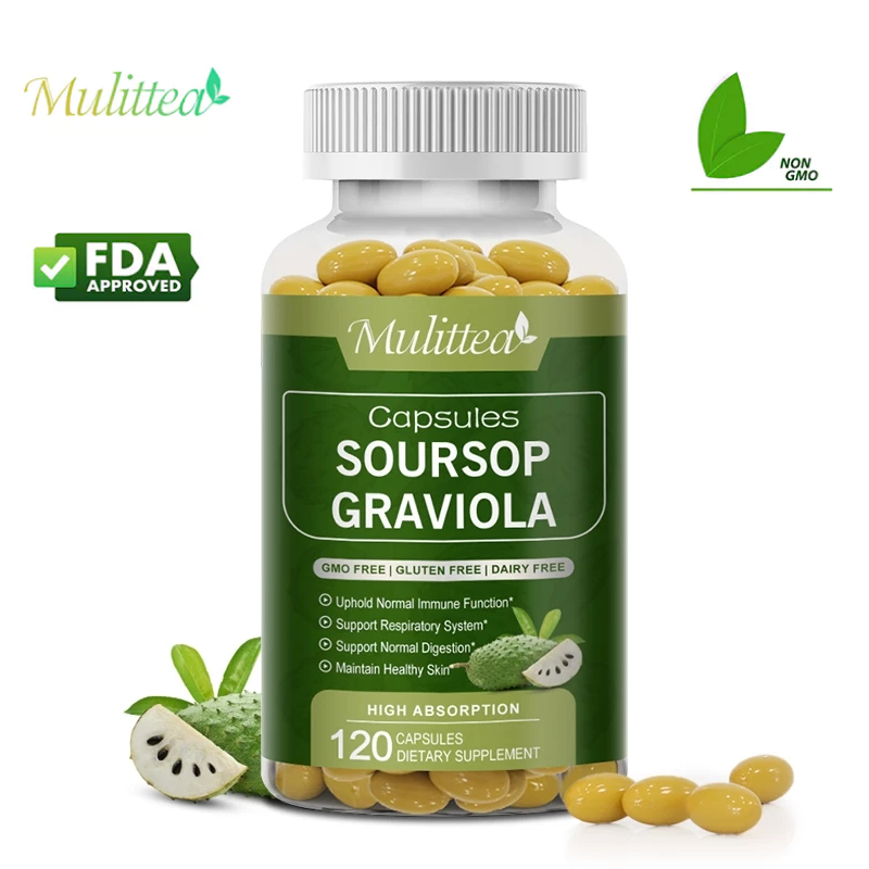 Mulittea Soursop Graviola Capsules ทุเรียนเทศ แคปซูล การสนับสนุนเซลล์และการฟื้นฟู ภูมิคุ้มกันเพิ่มอารมณ์และสุขภาพตับ