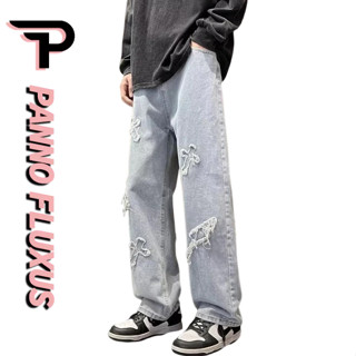Pannofluxus กางเกงยีนส์ผู้ชายแฟชั่นใหม่หลวมสบายๆข้าม patchwo…