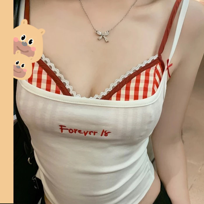 bearbra เซ็กซี่ เสื้อชั้นในสตรี ผู้หญิงฤดูร้อนลูกไม้ลายสก๊อตสองชิ้นสั้นด้านบน