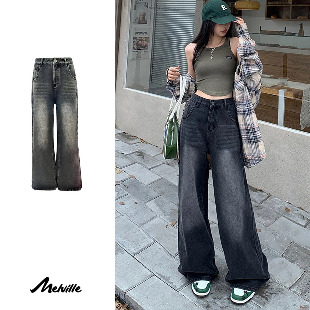 ผู้หญิงฤดูร้อนใหม่สไตล์อเมริกันins High Street Retroกางเกงยีนส์Nicheเอวสูงขากว้างPlusขนาดกางเกง MEL