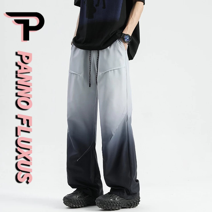 Pannofluxus กางเกงขายาวผู้ชายหลวมสบายๆอเมริกันบางไล่ระดับสีออกแบบกางเกงสไตล์ทํางาน
