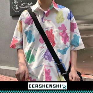 EERSHENSHI เสื้อเชิ้ตผู้ชายหมีหลวมอินเทรนด์การออกแบบความรู้ส…