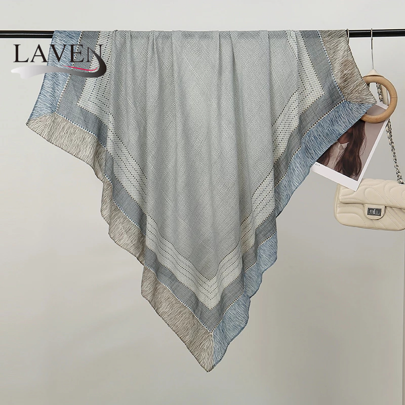Laven 135*135 ซม.ผ้าฝ้าย Voile ผ้าพันคอกว้างขนาดใหญ่ผ้าฝ้าย Shawl ผ้าพันคอเรขาคณิตพิมพ์ Hijab มุสลิมสแควร์ Bawal
