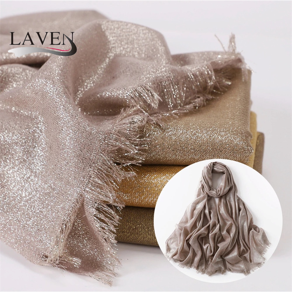 Laven Plain Lurex Glitter Shimmer Fringe Visเหนียวผ้าพันคอผ้าคลุมไหล่LadyคุณภาพสูงWrap StoleมุสลิมHijab