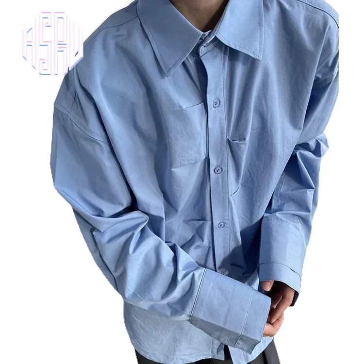 Asrv เกาหลีหลวมหรูหราจีบเสื้อเชิ้ตแขนยาวฤดูใบไม้ร่วงแฟชั่นเสื้อเชิ้ตสีทึบระดับไฮเอนด์