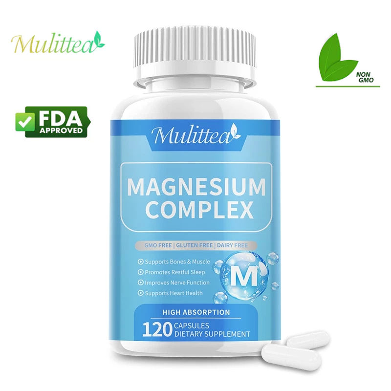 Mulittea magnesium Complex Hard Capsules รองรับกระดูก กล้ามเนื้อ นอนหลับ สุขภาพประสาทและหัวใจ แมกนีเซียม 4 ชนิด การไหลเวียนโลหิตสูง การดูดซับได้ง่าย