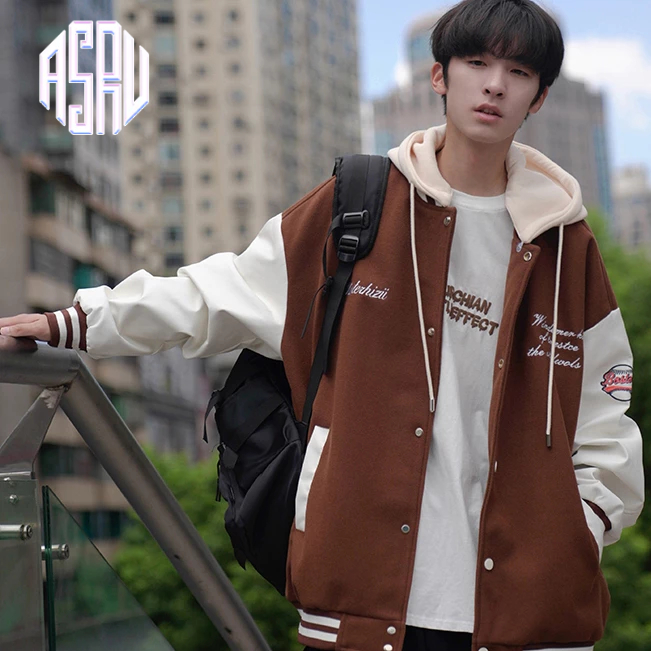 Asrv ฤดูใบไม้ร่วงผู้ชายและผู้หญิงหลวมสบายๆสีคมชัดปักแจ็คเก็ตสไตล์อเมริกันปลอมสองชิ้นแจ็คเก็ตเบสบอล